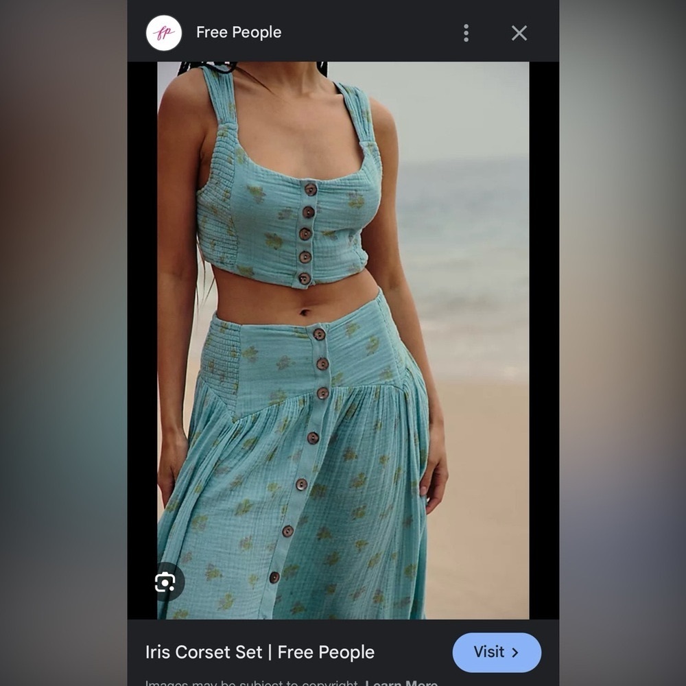 Free People Iris Corset Set, Size Medium, Turquoise